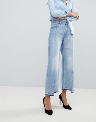 DL1961 – Hepburn — Korta jeans med hög midja och ojämn nederkant-Blå