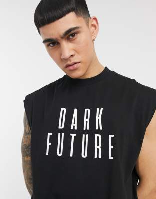 фото Длинная футболка в стиле oversized без рукавов с логотипом asos dark future-черный