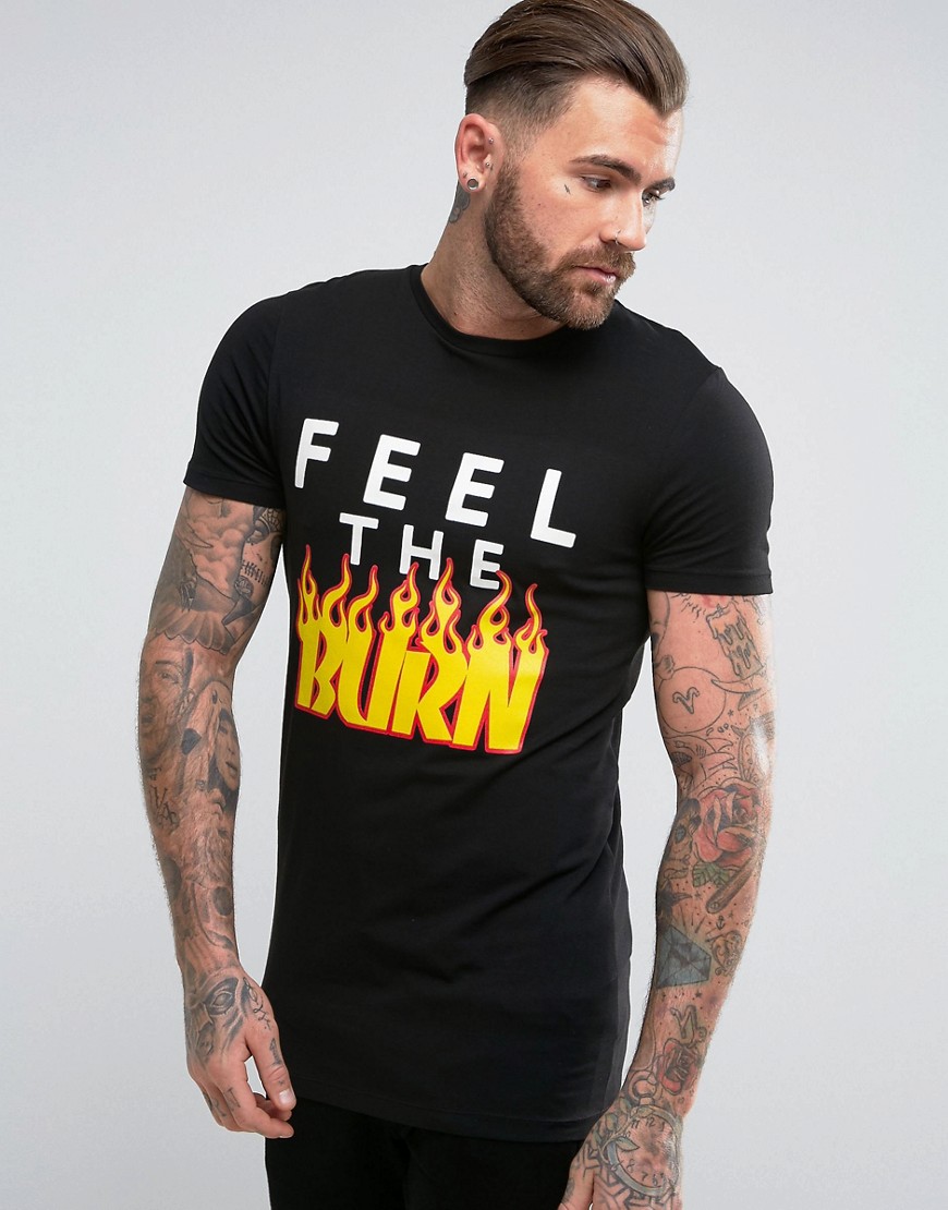 фото Длинная обтягивающая футболка с принтом "feel the burn" asos-черный asos design