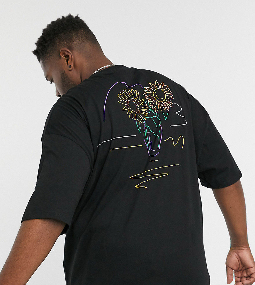 фото Длинная oversized-футболка с вышивкой на спине asos design plus-черный