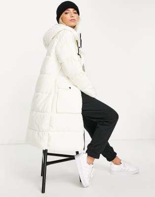   Asos Длинное белое дутое пальто с капюшоном JDY-Белый