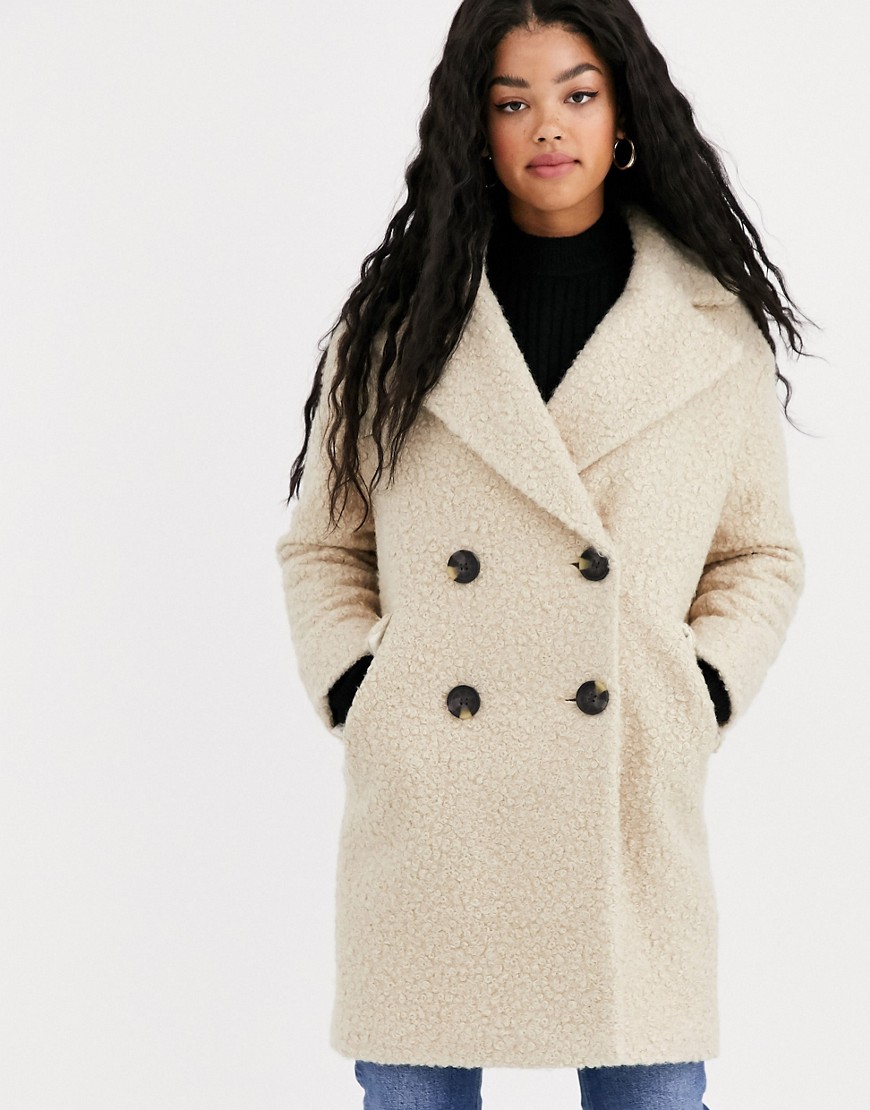 фото Длинное пальто кремового цвета с плюшевой текстурой miss selfridge-кремовый