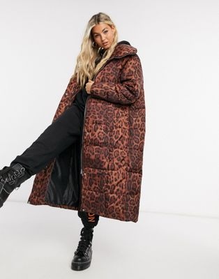 Длинное утепленное пальто с леопардовым принтом In Wear Latisha-Коричневый