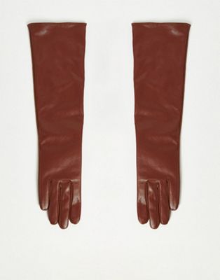 фото Длинные коричневые перчатки asos design-коричневый цвет
