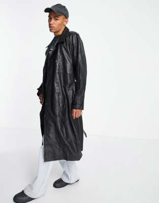  Длинный черный кожаный тренч ASOS DESIGN-Черный цвет