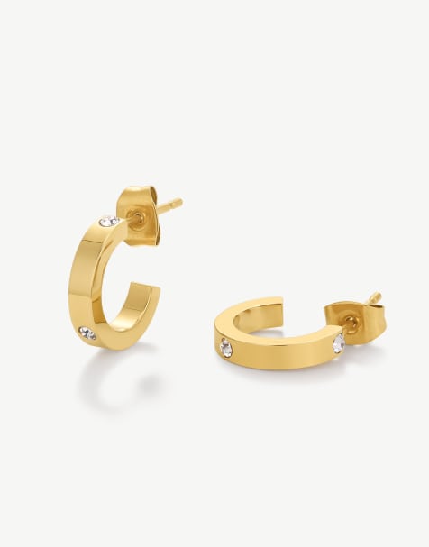 D.LOUISE Cz linked waterproof hoops in gold  - GOLD - view 1
