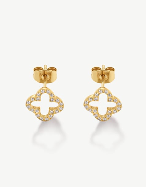 D.LOUISE waterproof  Cz clover studs in gold - view 1