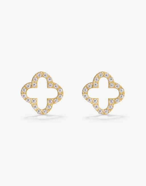 D.LOUISE waterproof  Cz clover studs in gold, 2 of 3