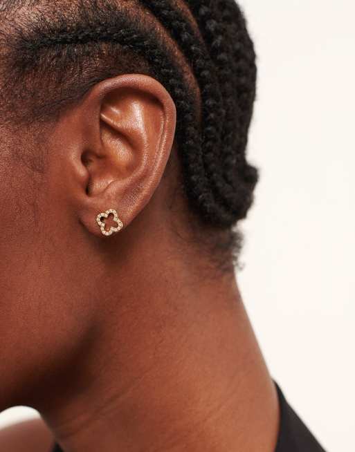 D.LOUISE waterproof  Cz clover studs in gold, 3 of 3