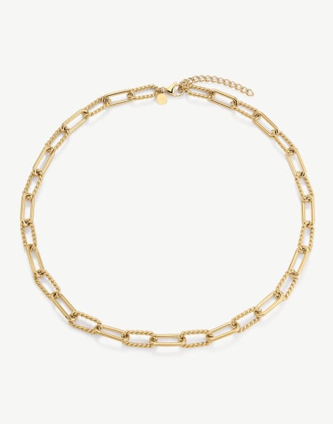 D.LOUISE waterproof Textured paperclip necklace in gold   - GOLD - view 1