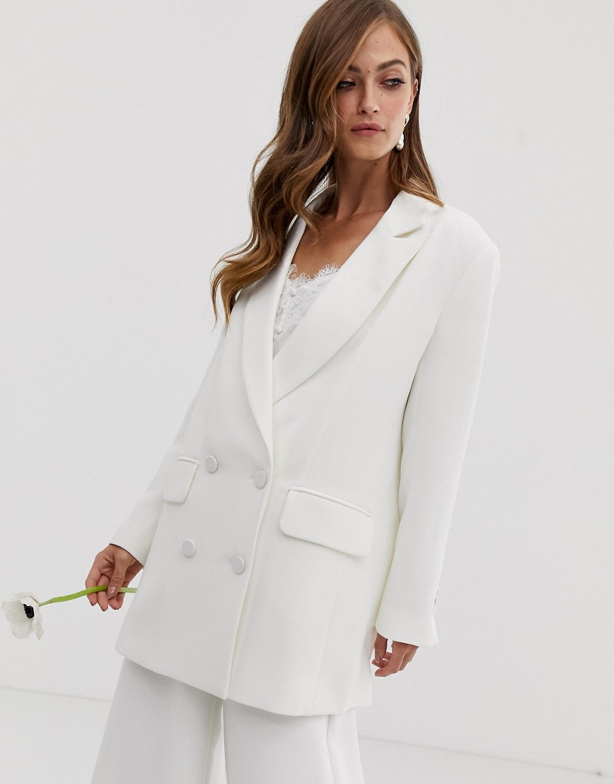 Dobbeltradet bryllups-jakke fra ASOS Edition-Hvid