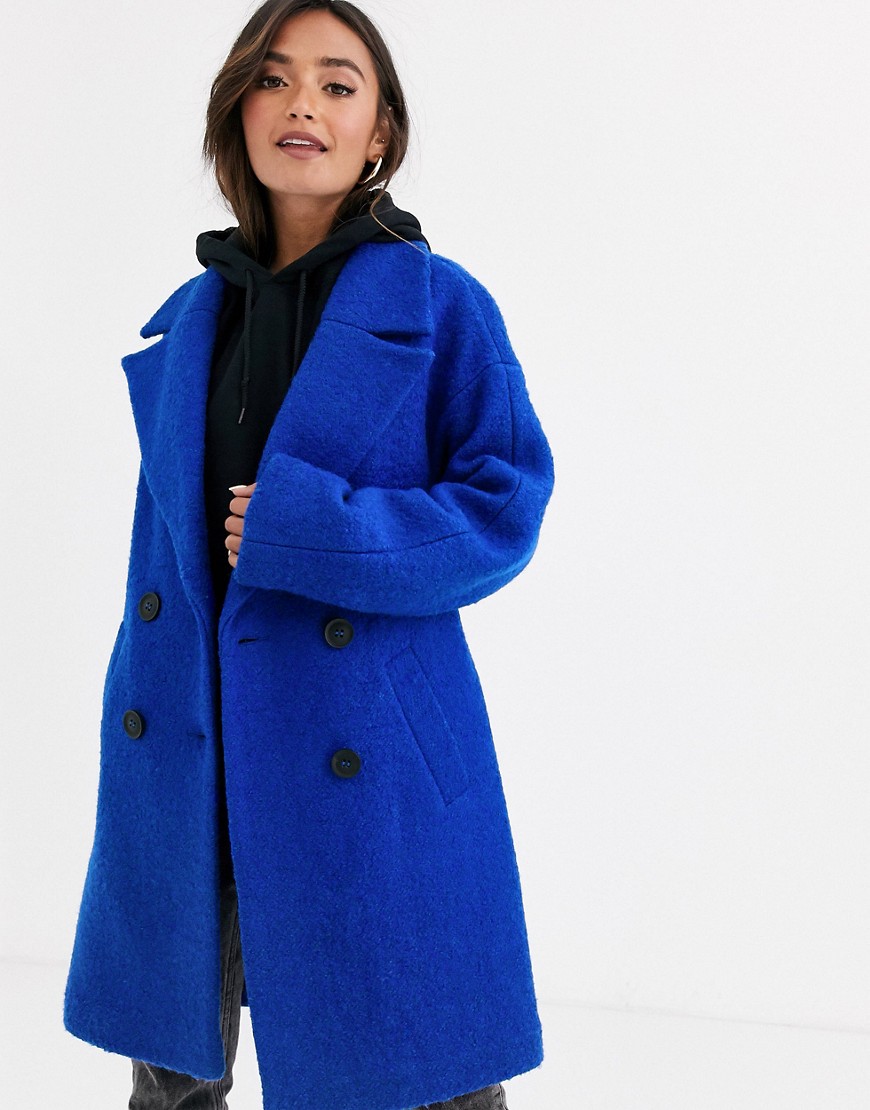 Dobbeltradet frakke med tekstur fra ASOS DESIGN-Blå