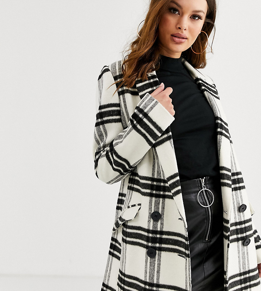 Dobbeltradet frakke med tern fra ASOS DESIGN Tall-Multifarvet
