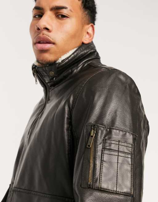 Dockers faux leather maverick aviator bomber jacket with sherpa collar