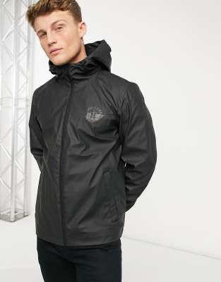 Dockers rubberized mid length rain jacket with mesh lining-Black