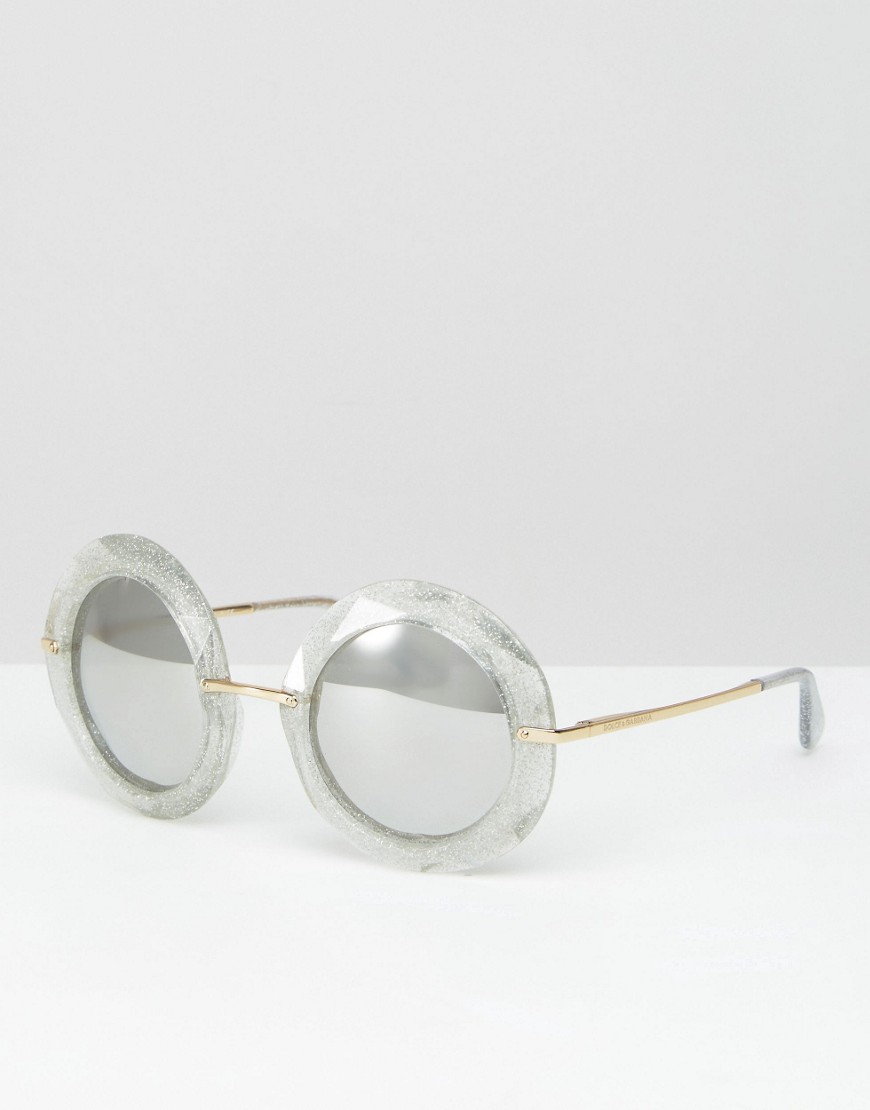 Dolce & Gabbana - Oversized, runde solbriller i sølvglitter