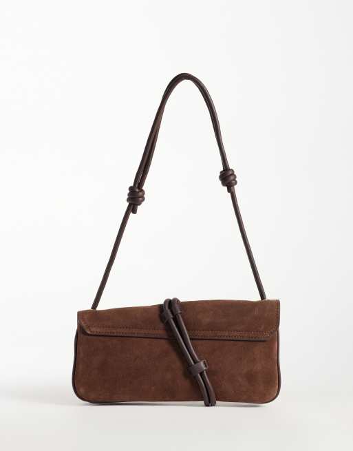 Dolce Vita Alice suede shoulder bag with gold hardware in chocolate brown, 4 of 4