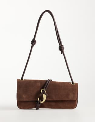 Dolce Vita Alice Suede Shoulder Bag With Gold-tone Hardware In Brown