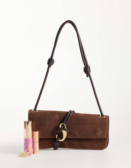 Dolce Vita Alice suede shoulder bag with gold-tone hardware in chocolate brown, 2 of 4