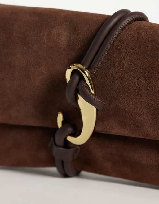 Dolce Vita Alice suede shoulder bag with gold-tone hardware in chocolate brown, 3 of 4