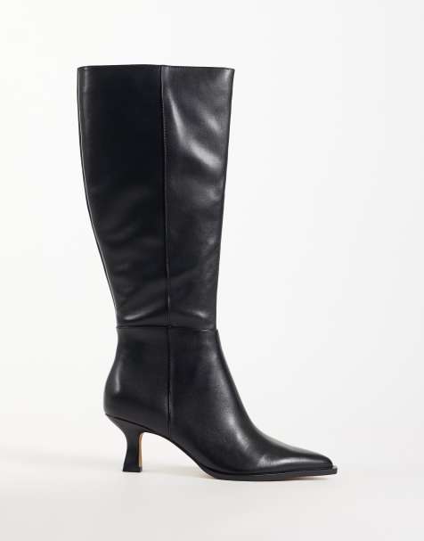 Dolce Vita Auggie heeled pointed toe knee boots in black leather - view 1