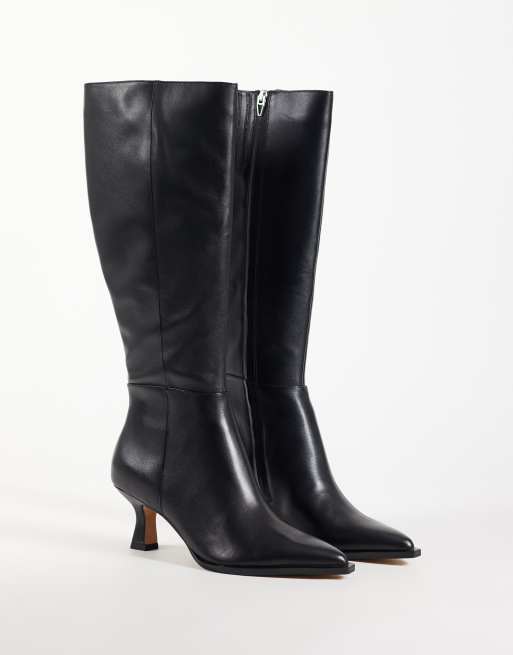 Dolce Vita Auggie heeled pointed toe knee boots in black leather, 2 of 4