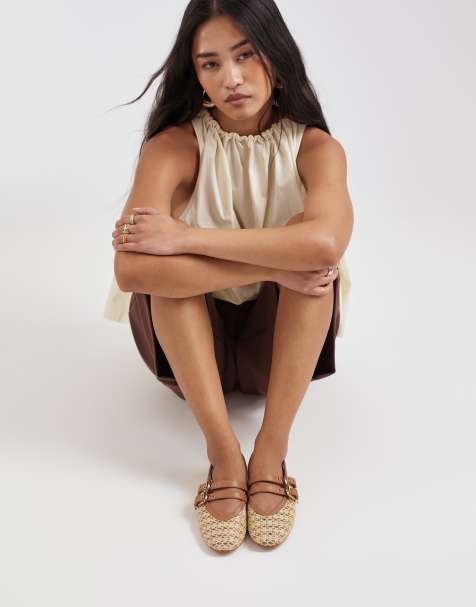 Dolce Vita - Baylee - Ballerines tressées avec brides en cuir fauve - Naturel - view 1