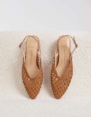 Dolce Vita Birdie woven slingback pointed toe flats in tan leather