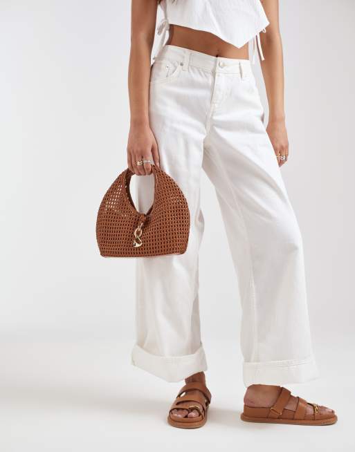 Dolce Vita – Dahlia – Gewebte Handtasche in Hellbraun mit goldfarbenen Metalldetails , 3 von 4