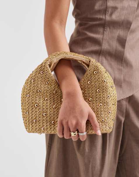 Dolce Vita - Dahlia - Handtas van raffia met gouden studs in goud - view 1