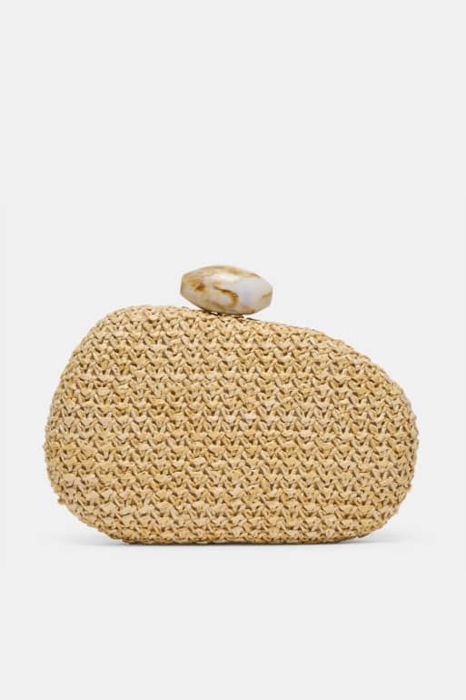 Dolce Vita - Dionne - Hardcase clutch van raffia met detail van hars in naturel, 4 van 4