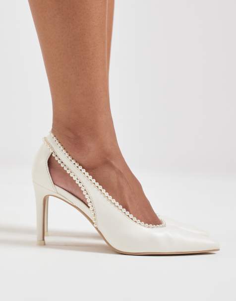 Dolce Vita Kelson Bridal pointed toe heels with faux pearl cutout detailing in white leather - view 1
