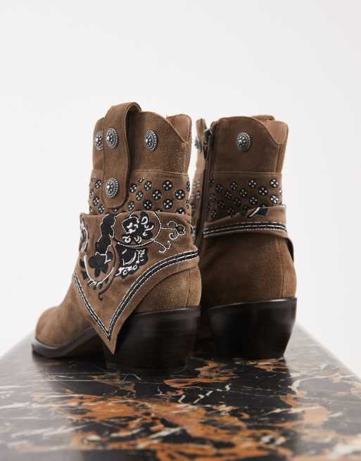 Dolce Vita Mekala western boots with bandana detail in olive suede, 5 of 5