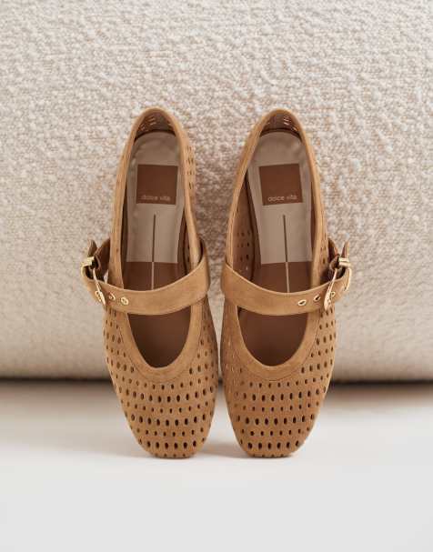 Dolce Vita Mikel laser cut ballet flats in tan suede - view 1