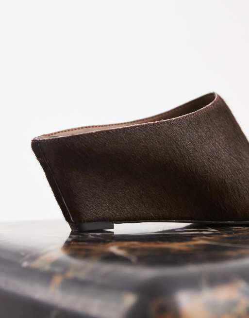 Dolce Vita - mules con punta cuadrada y cuña en pelo de poni marrón, 4 de 5