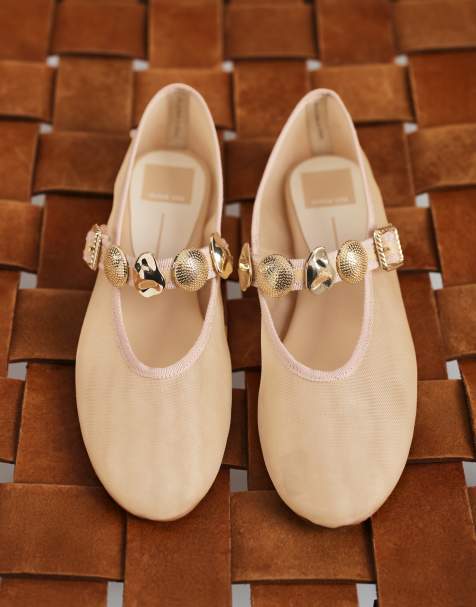 Dolce Vita Relan mesh ballet flats with gold hardware strap in blush - view 1