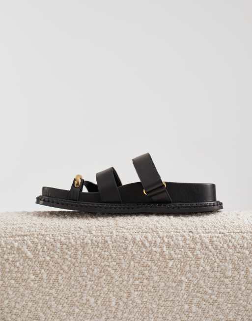 Dolce Vita Sally toe loop sandals with gold hardware in black leather, 4 of 4