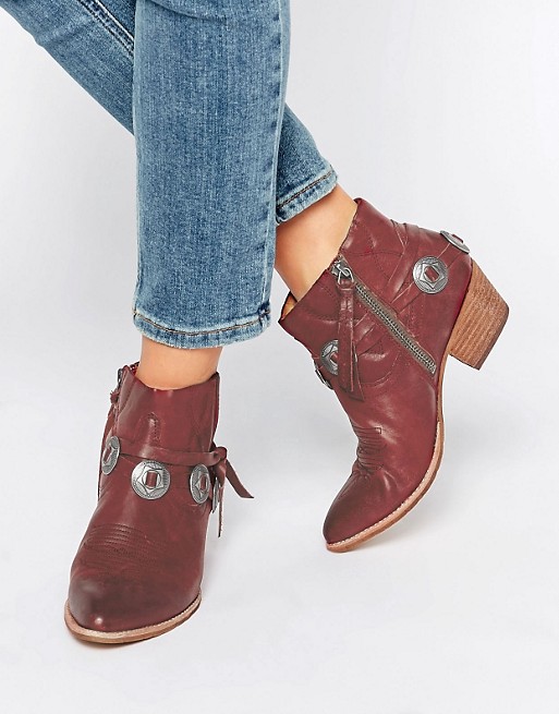 Dolce Vita Skye Red Leather Western Heeled Ankle Boots | ASOS