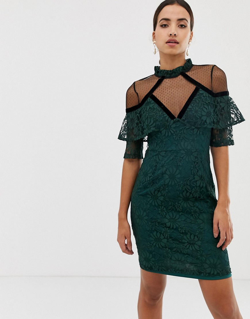 Dolly & Delicious 3/4 sleeve lace shift dress-Green