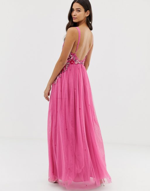 Dolly delicious petite 3d applique embellished plunge front maxi dress with thigh hotsell split in