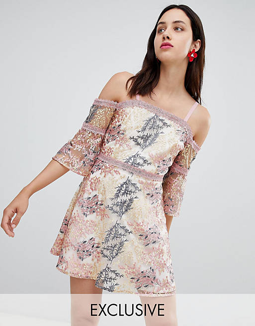 Dolly & Delicious All Over Embroidered Off Shoulder Mini Dress | ASOS
