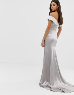 silver satin long dress