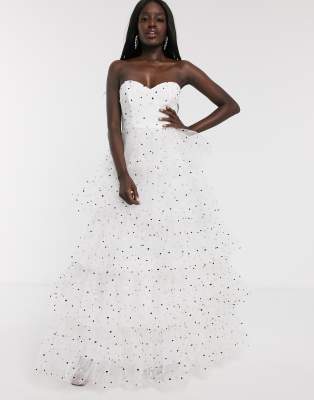 bardot tiered full prom maxi dress in polka dot Dolly Delicious