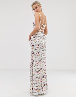 dolly & delicious petite 3d applique embellished plunge front maxi dress with thigh split in white