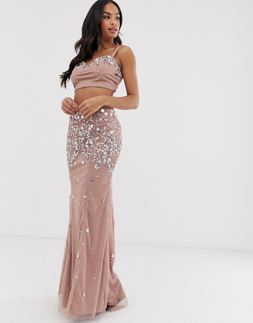 Dolly & Delicious embellished prom maxi skirt co-ord in champagne-Pink