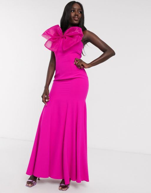 Hot Pink Ruffled Maxi Dress