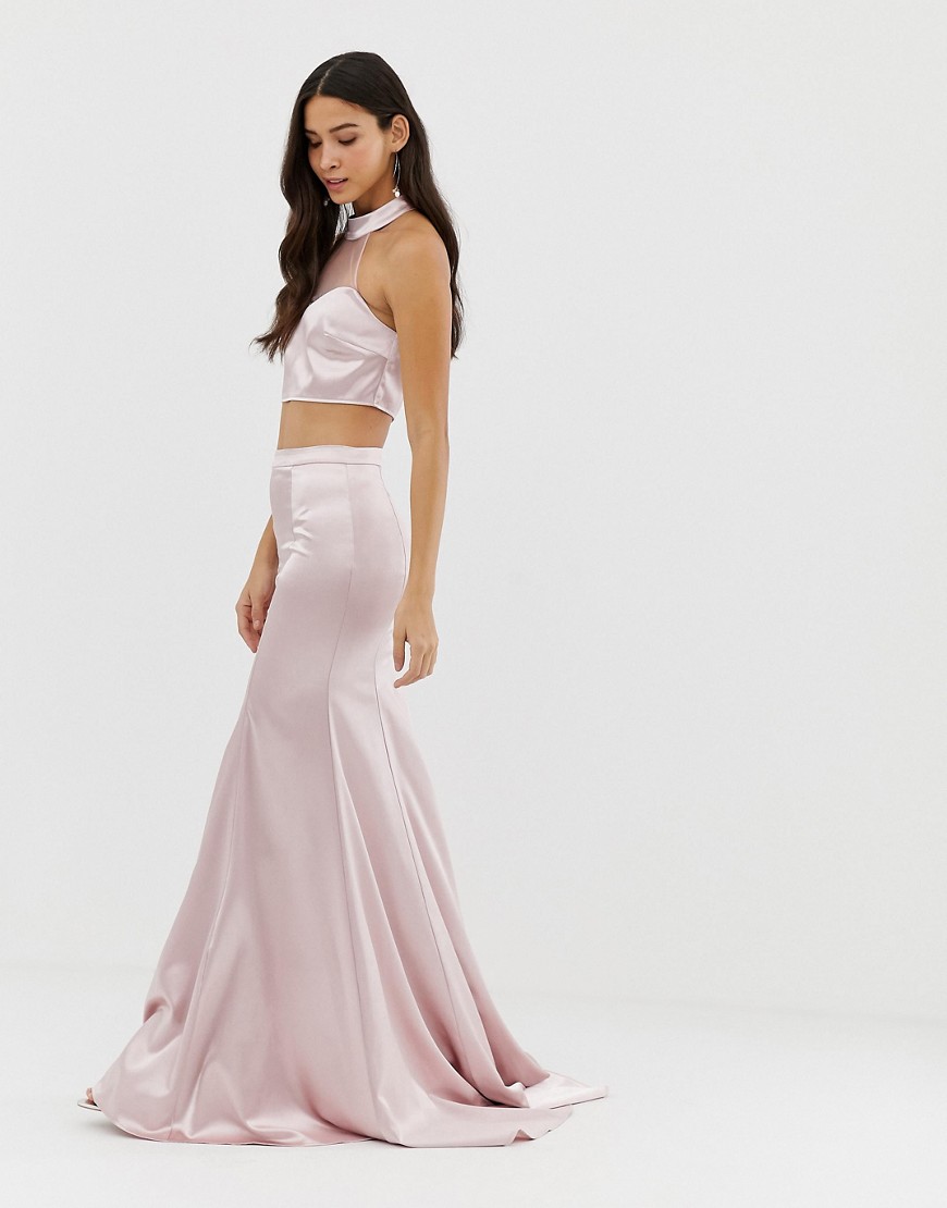Dolly & Delicious full satin maxi skirt co-ord in pink