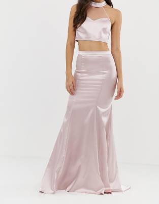 pink silk maxi skirt