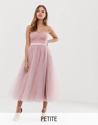 bandeau full prom midaxi dress in pink Dolly Delicious Petite