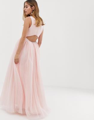 dolly & delicious petite plunge front embellished maxi dress with high thigh split in ice blue